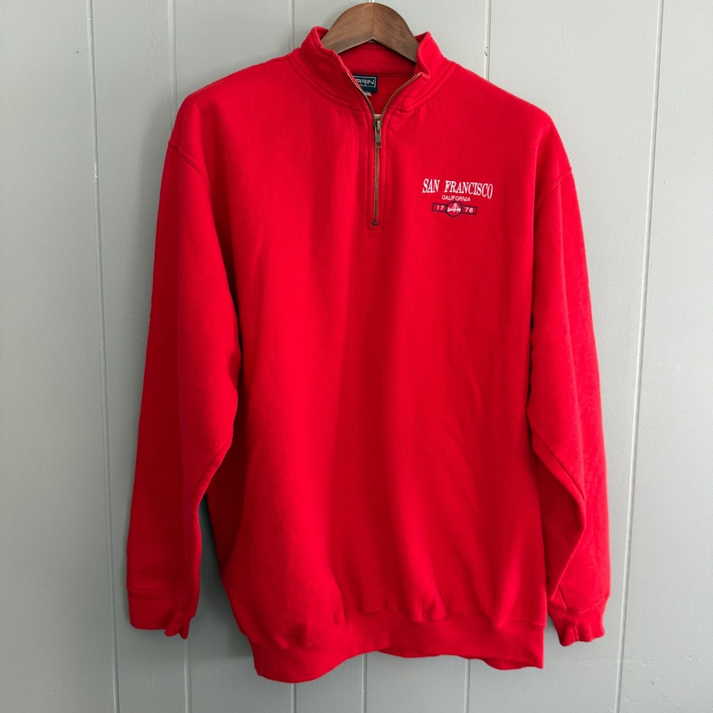 Vintage 90s San Francisco Quarter Zip Sweatshirt Men's XL Red Embroidered Retro